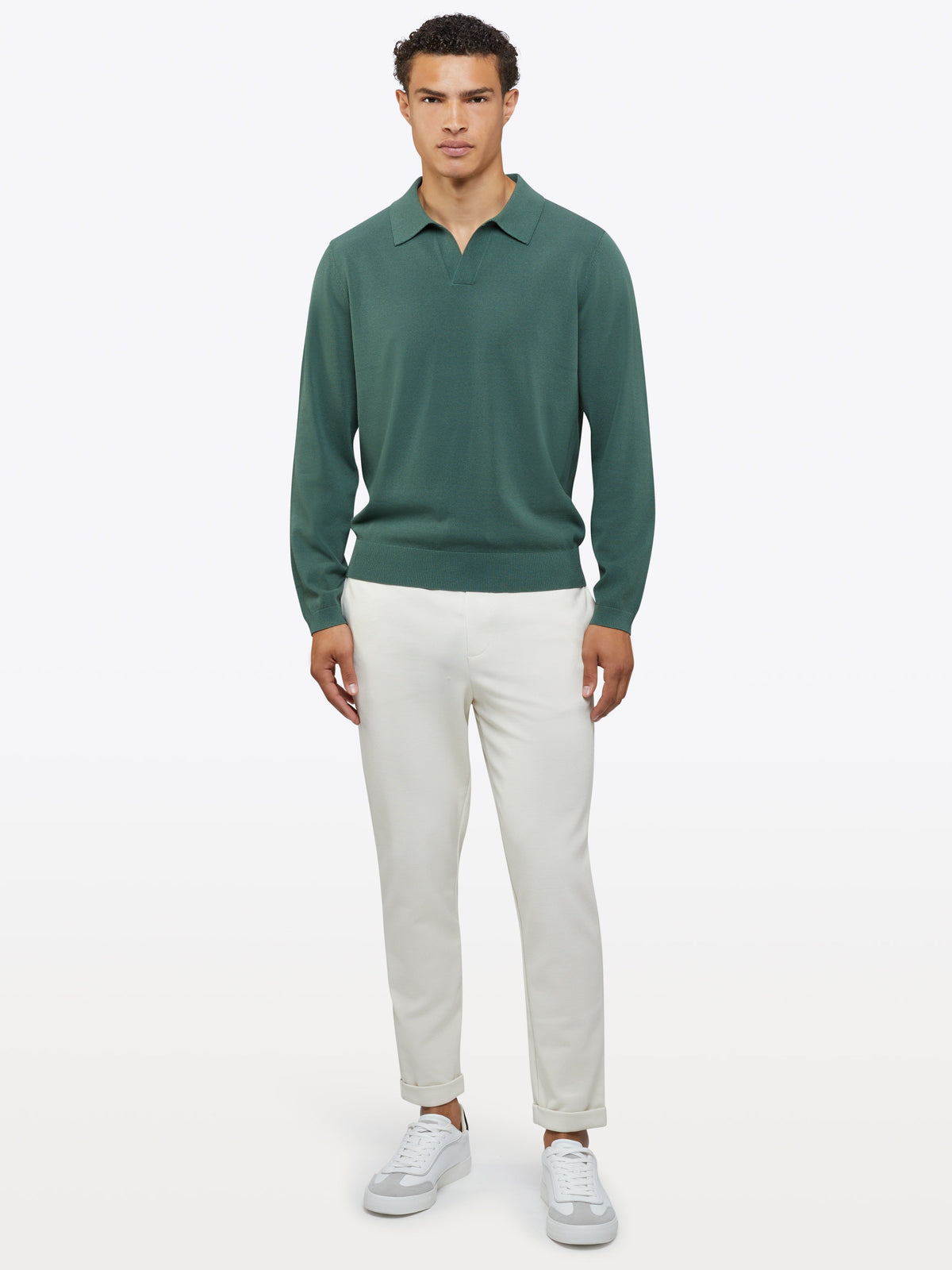 Riviera Knit Long Sleeve Polo | Moss Signature-Fit