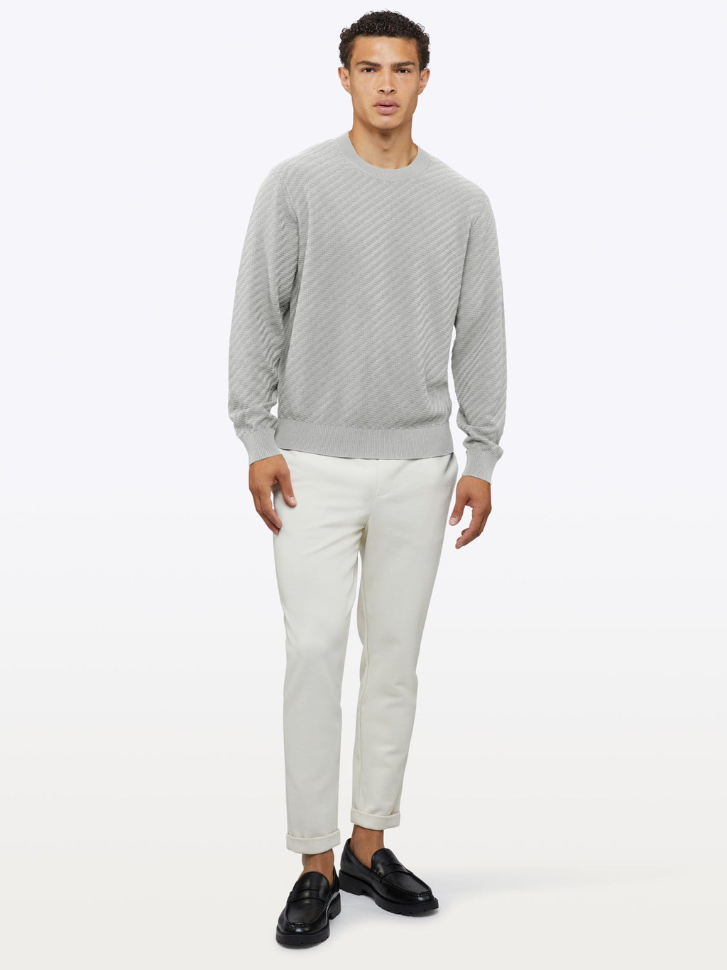 Riviera Knit Long Sleeve Textured Tee | Parchment Signature-Fit