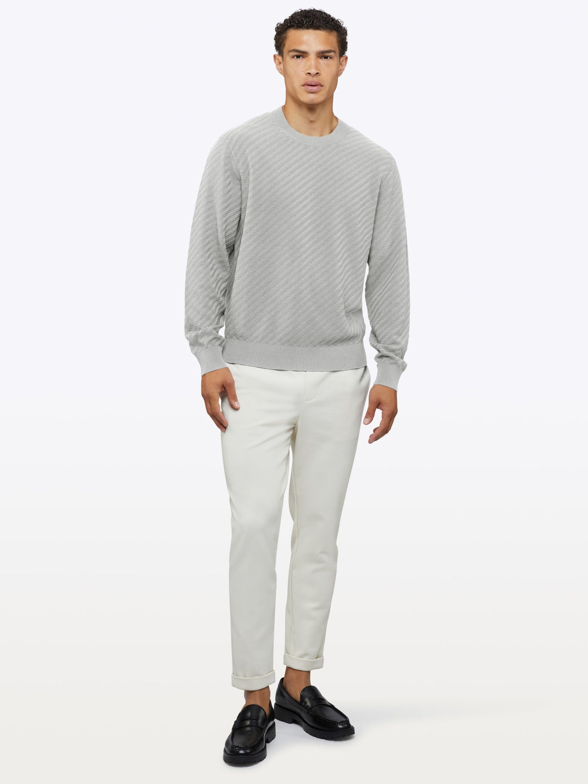 Riviera Knit Long Sleeve Textured Tee | Parchment Signature-Fit
