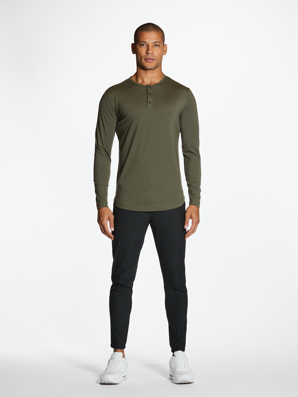 AO Long Sleeve Henley Curve-Hem | Pine Signature-fit PYCA Pro®
