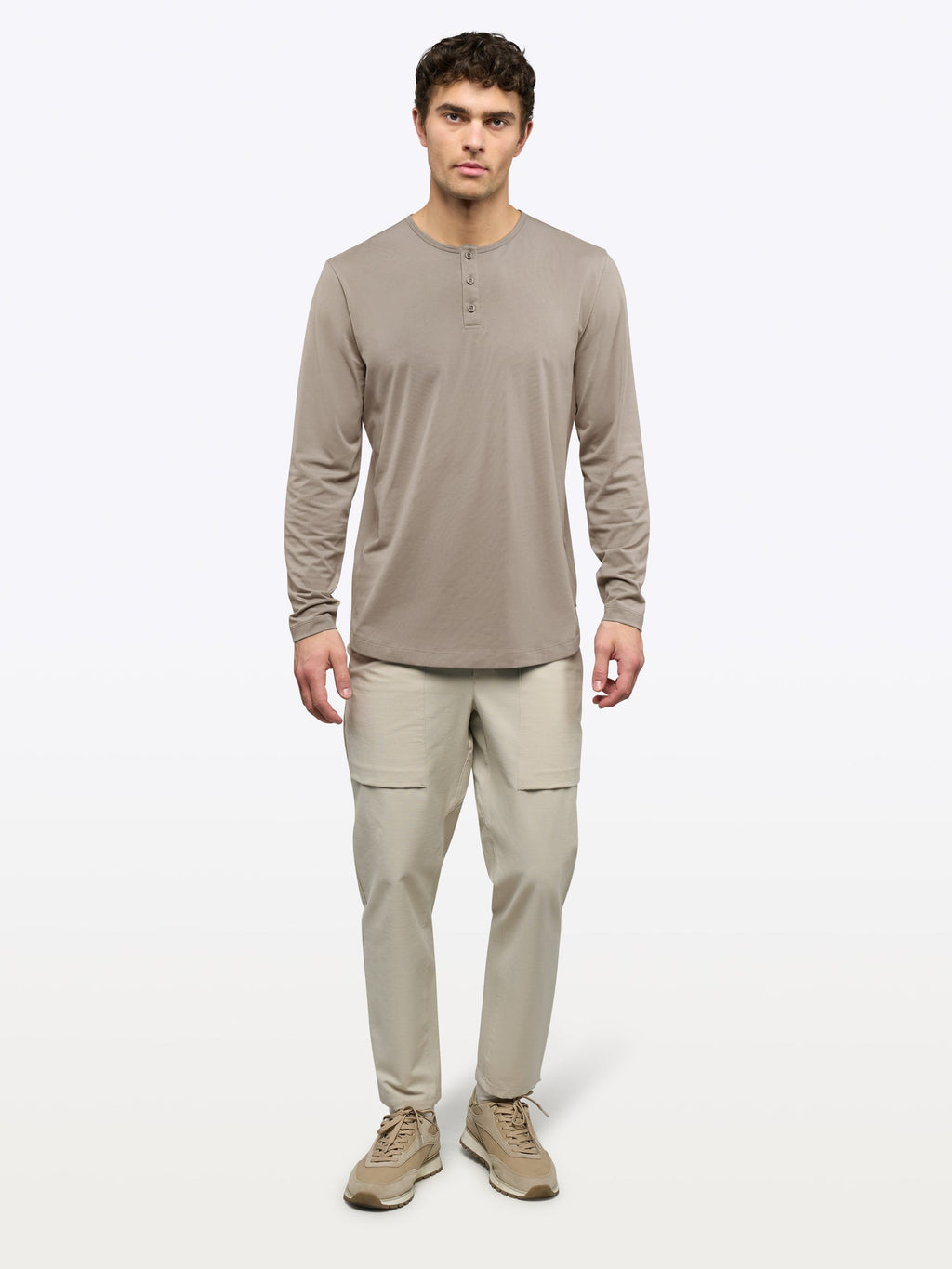 AO Long Sleeve Henley Curve-Hem Tee | Pure Cashmere Signature-Fit PYCA Pro®