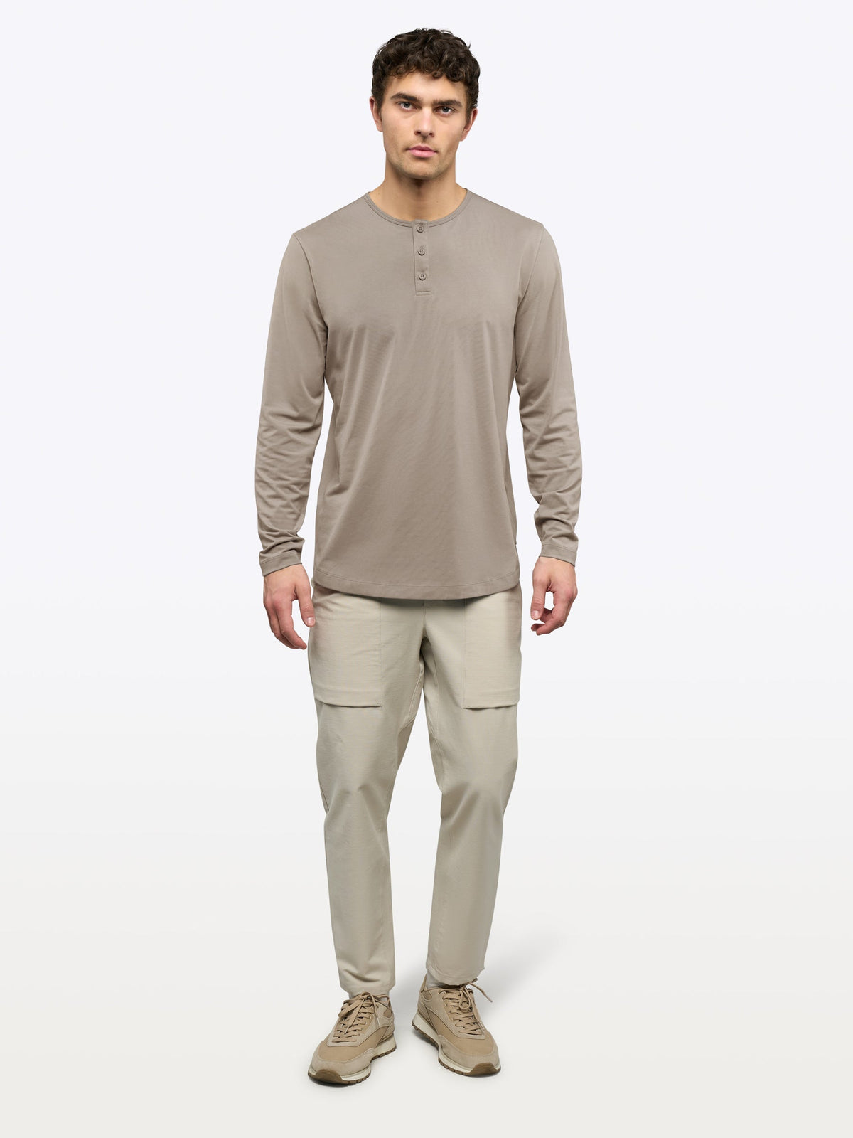 AO Long Sleeve Henley Curve-Hem Tee | Pure Cashmere Signature-Fit PYCA Pro®