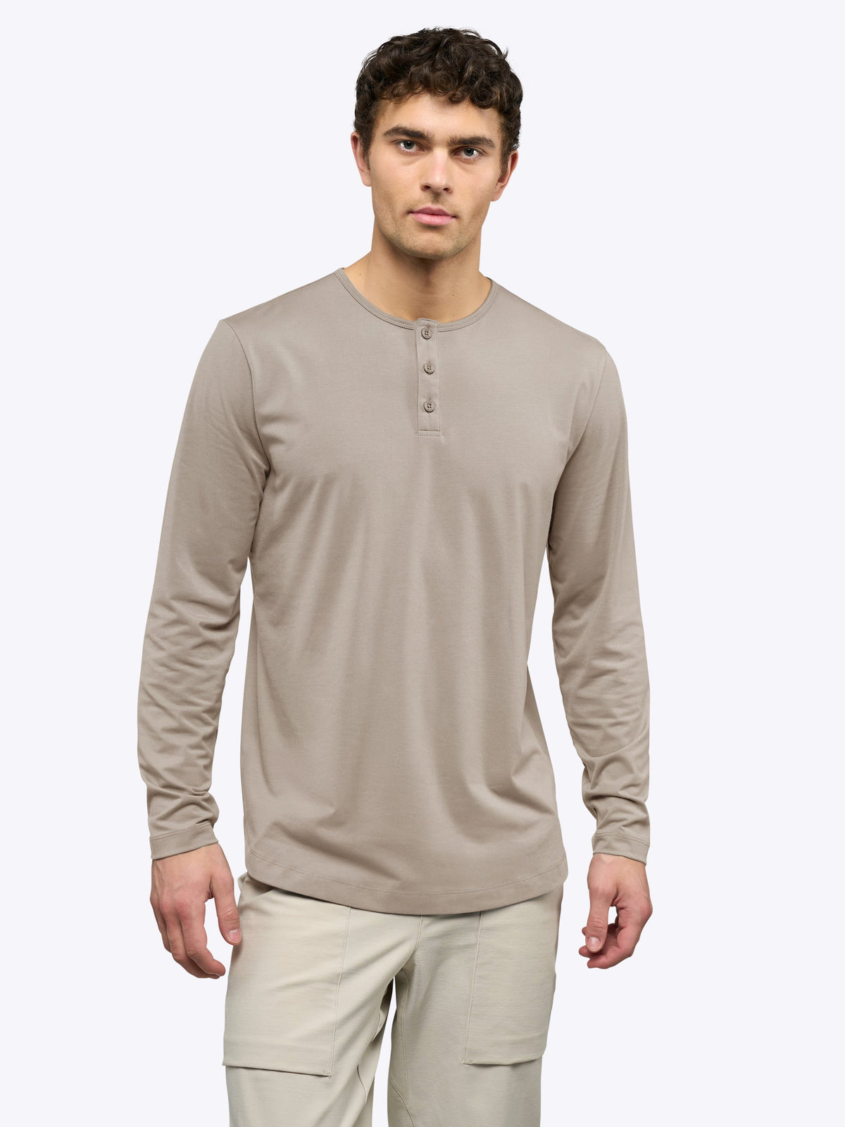 AO Long Sleeve Henley Curve-Hem Tee | Pure Cashmere Signature-Fit PYCA Pro®