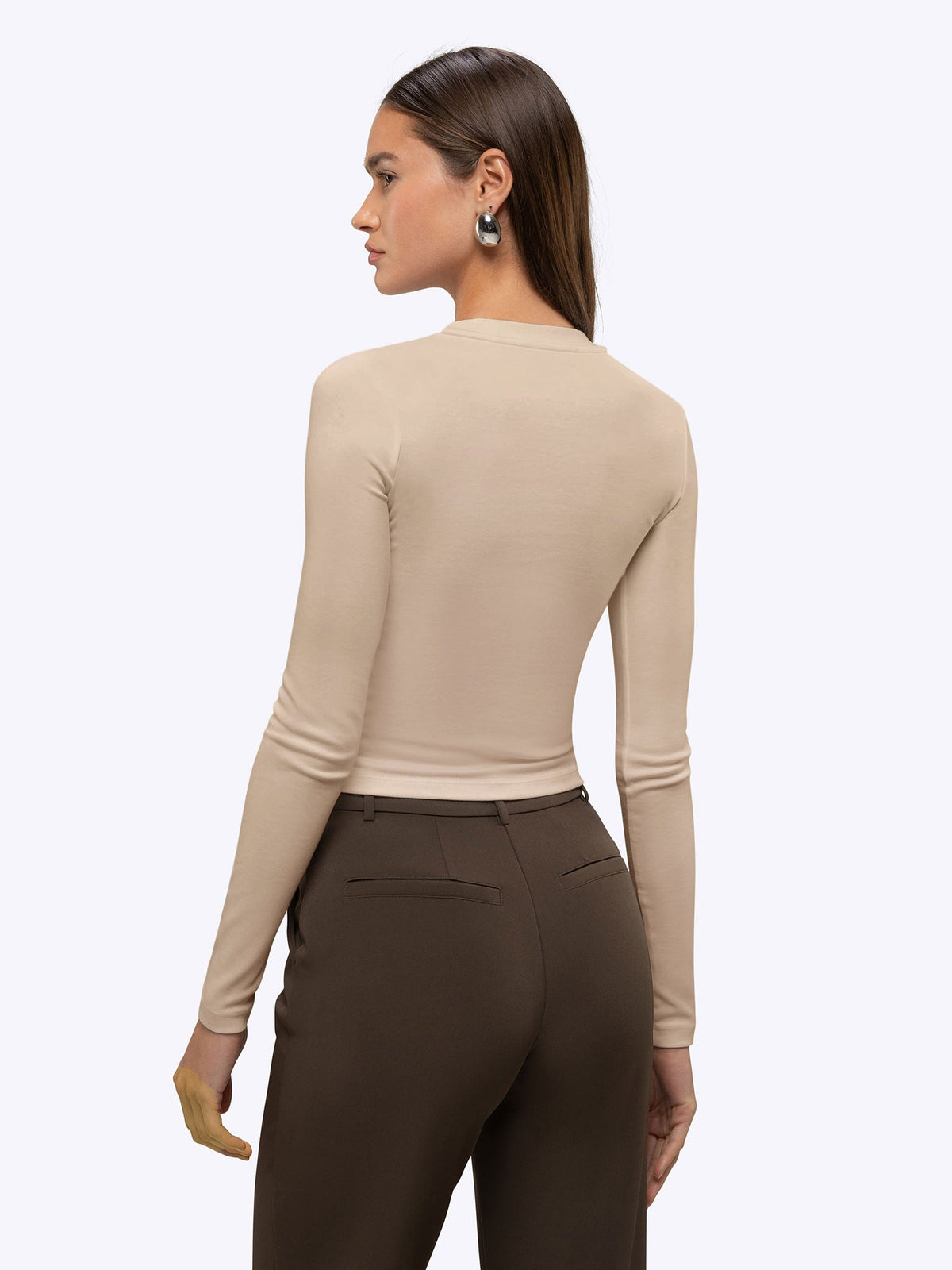 Long Sleeve Tomboy Tee | Sand Dune Slim-Fit Tomboy-Cotton™