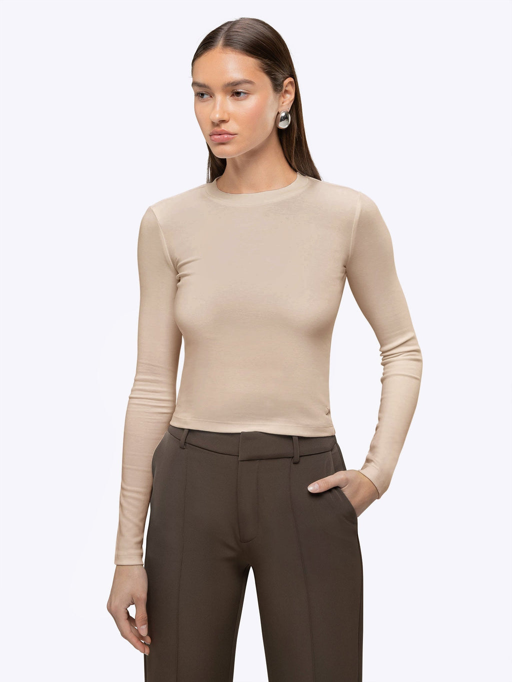 Long Sleeve Tomboy Tee | Sand Dune Slim-Fit Tomboy-Cotton™