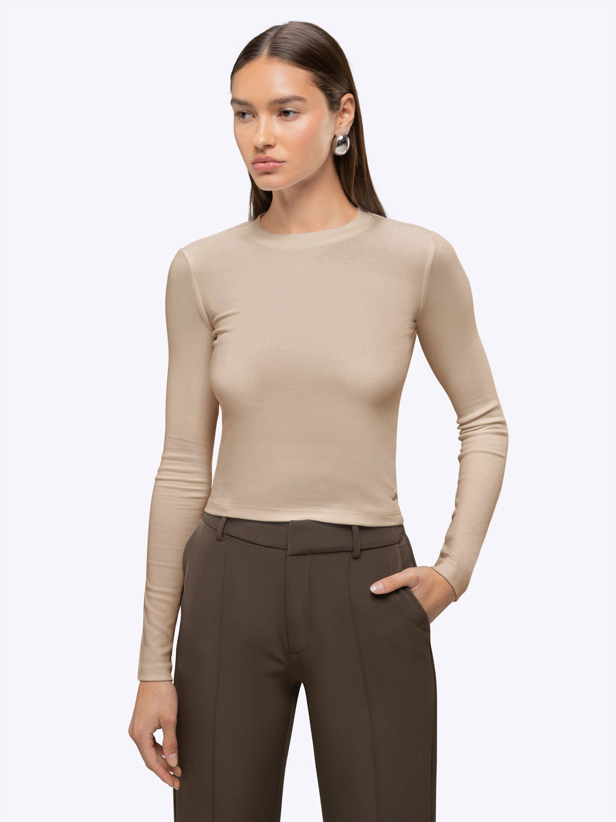 Long Sleeve Tomboy Tee | Sand Dune Slim-Fit Tomboy-Cotton™