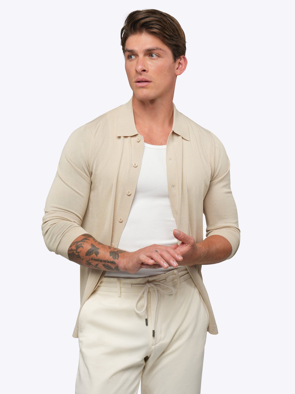 Riviera Knit Long Sleeve Button Up | Sand Dune Signature-Fit