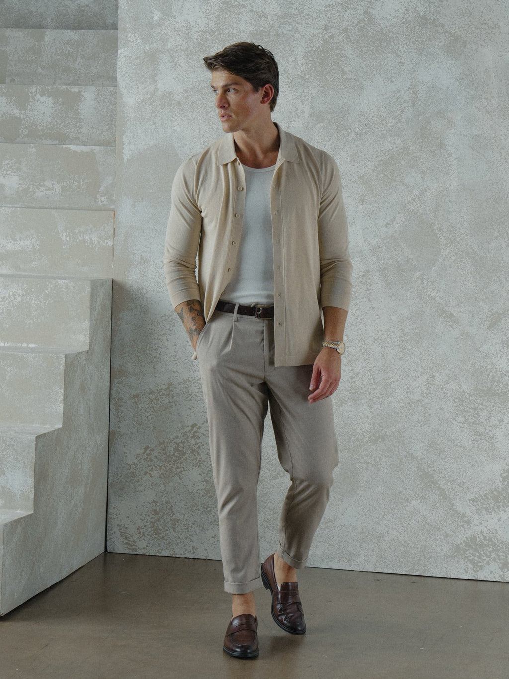 Riviera Knit Long Sleeve Button Up | Sand Dune Signature-Fit