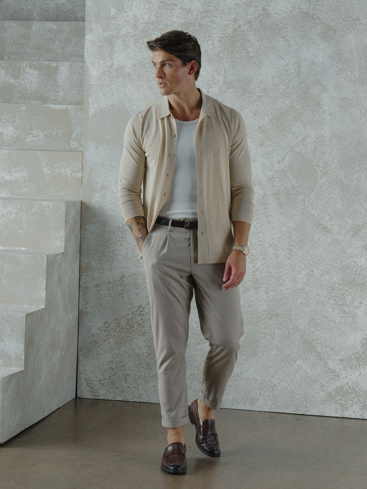 Riviera Knit Long Sleeve Button Up | Sand Dune Signature-Fit