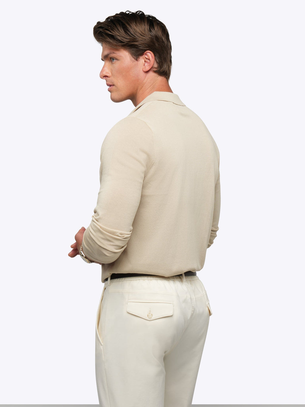 Riviera Knit Long Sleeve Polo | Sand Dune Signature-Fit