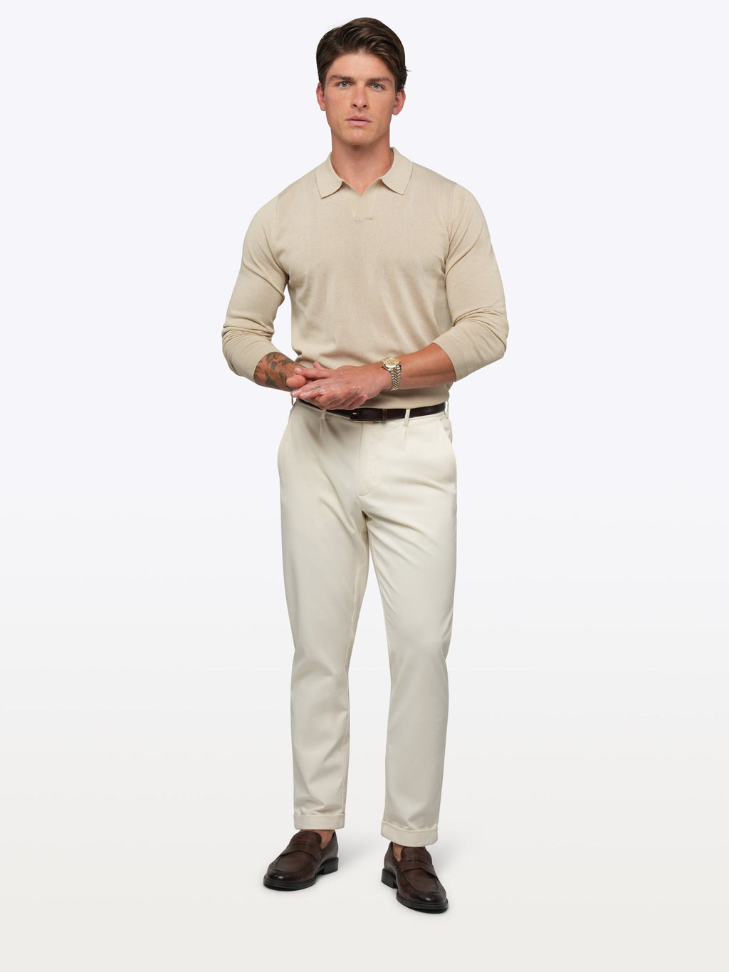 Riviera Knit Long Sleeve Polo | Sand Dune Signature-Fit