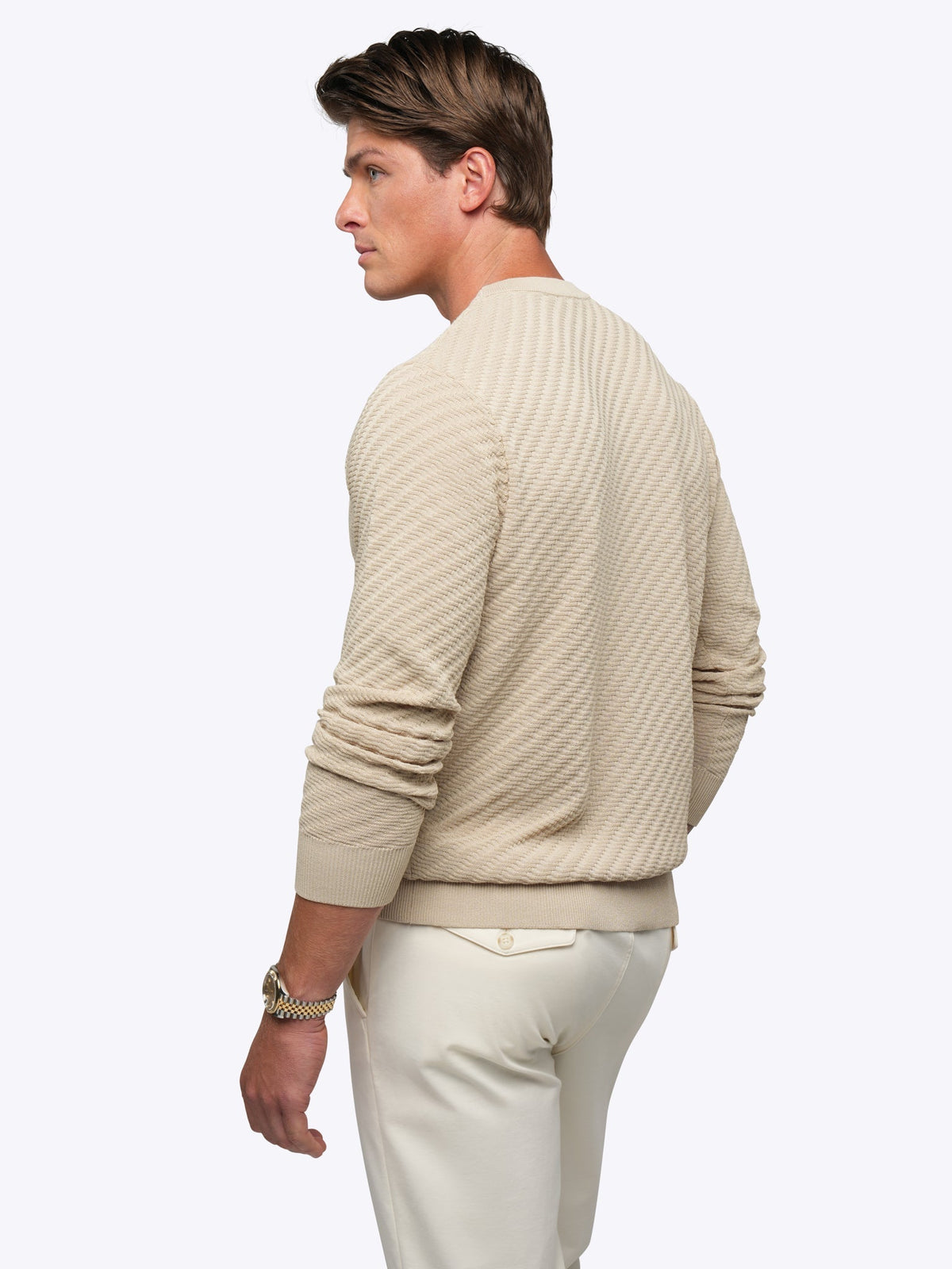 Riviera Knit Long Sleeve Textured Tee | Sand Dune Signature-Fit