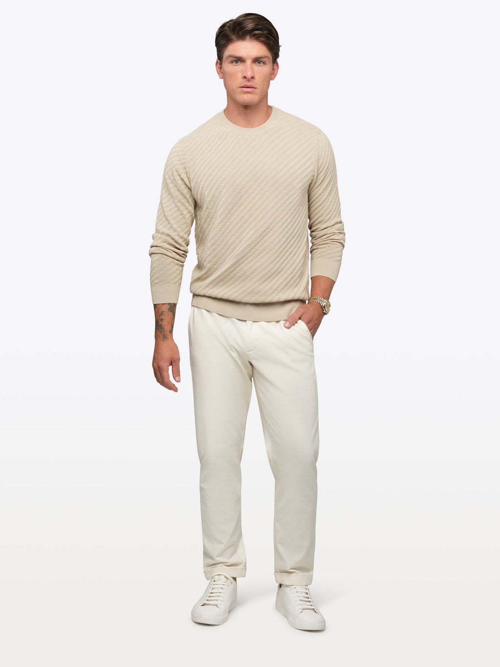 Riviera Knit Long Sleeve Textured Tee | Sand Dune Signature-Fit