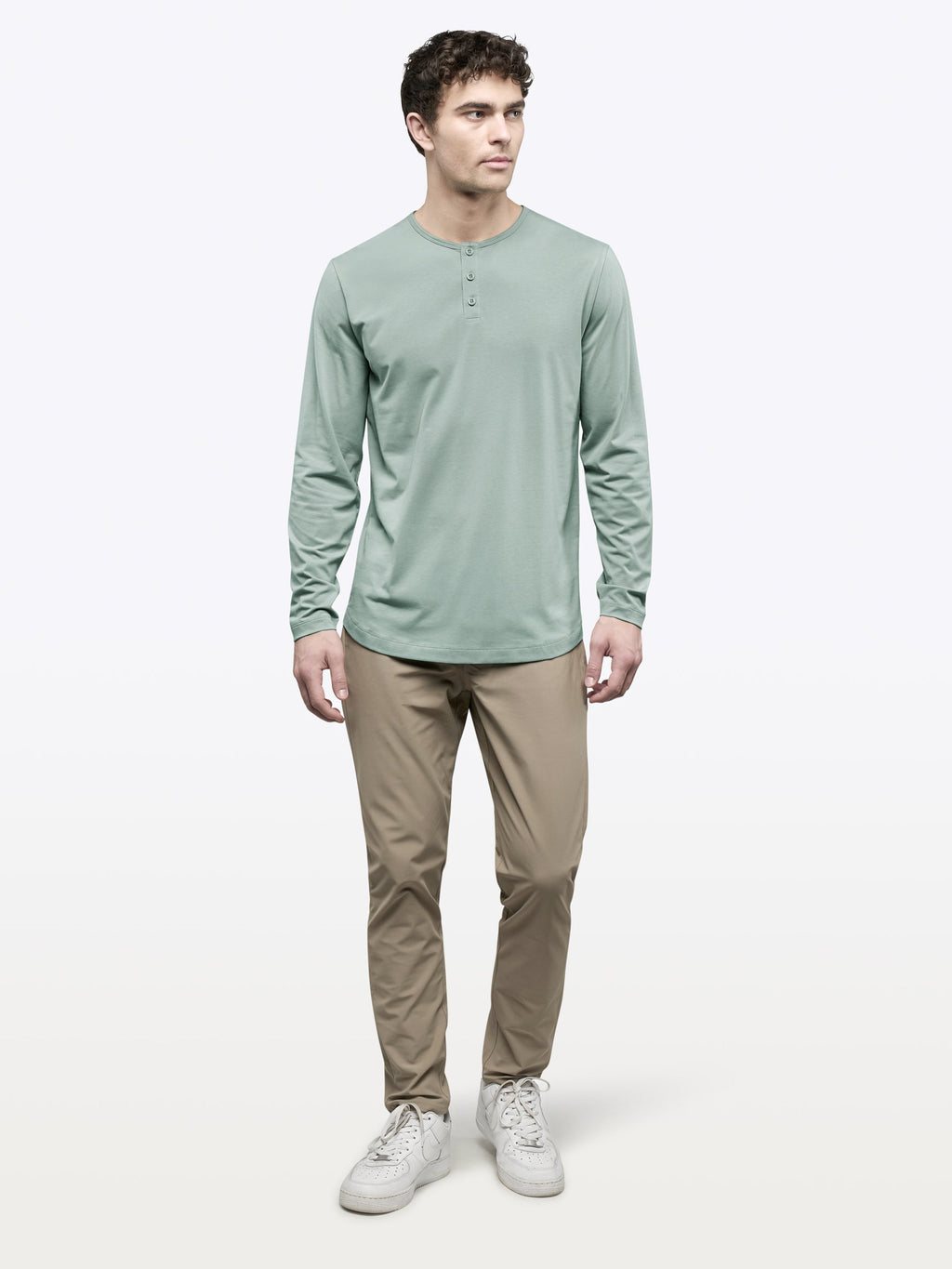 AO Long Sleeve Henley Curve-Hem Tee | Slate Grey Signature-Fit PYCA Pro®