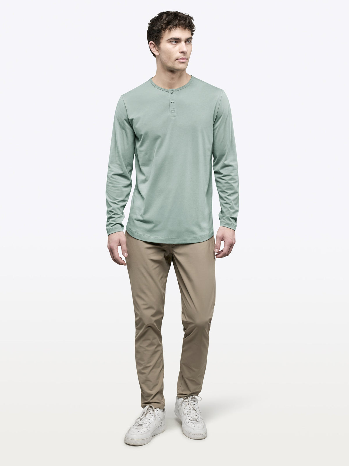 AO Long Sleeve Henley Curve-Hem Tee | Slate Grey Signature-Fit PYCA Pro®