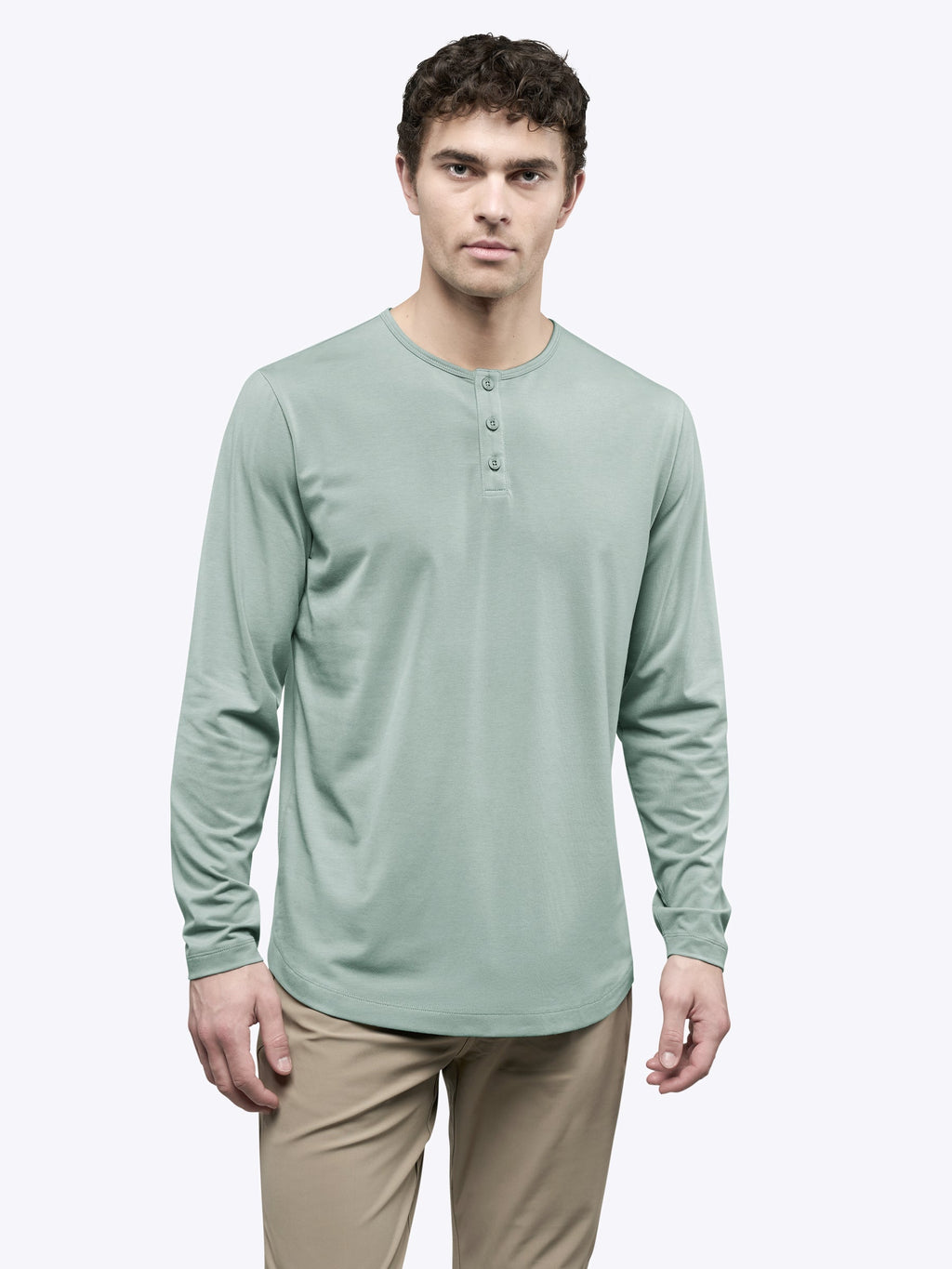 AO Long Sleeve Henley Curve-Hem Tee | Slate Grey Signature-Fit PYCA Pro®