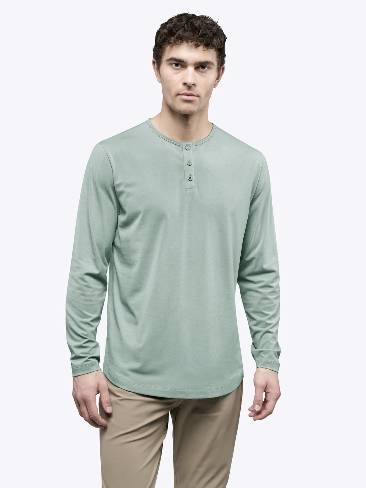 AO Long Sleeve Henley Curve-Hem Tee | Slate Grey Signature-Fit PYCA Pro®