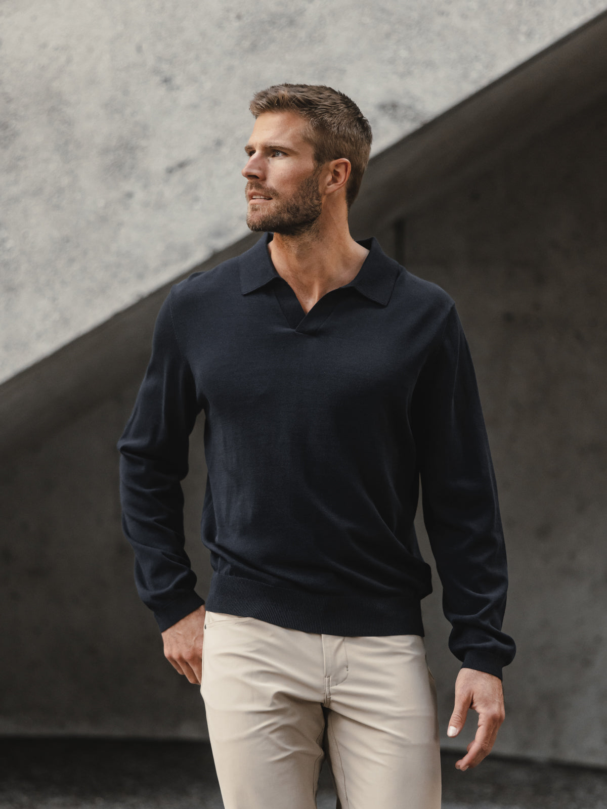 Riviera Knit Long Sleeve Polo | Black Signature-Fit