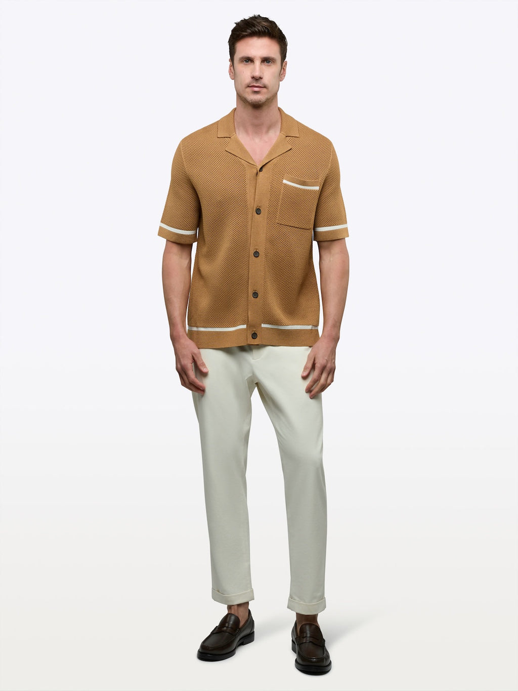 Portofino Crochet Button Up | Toasted Almond Classic-fit