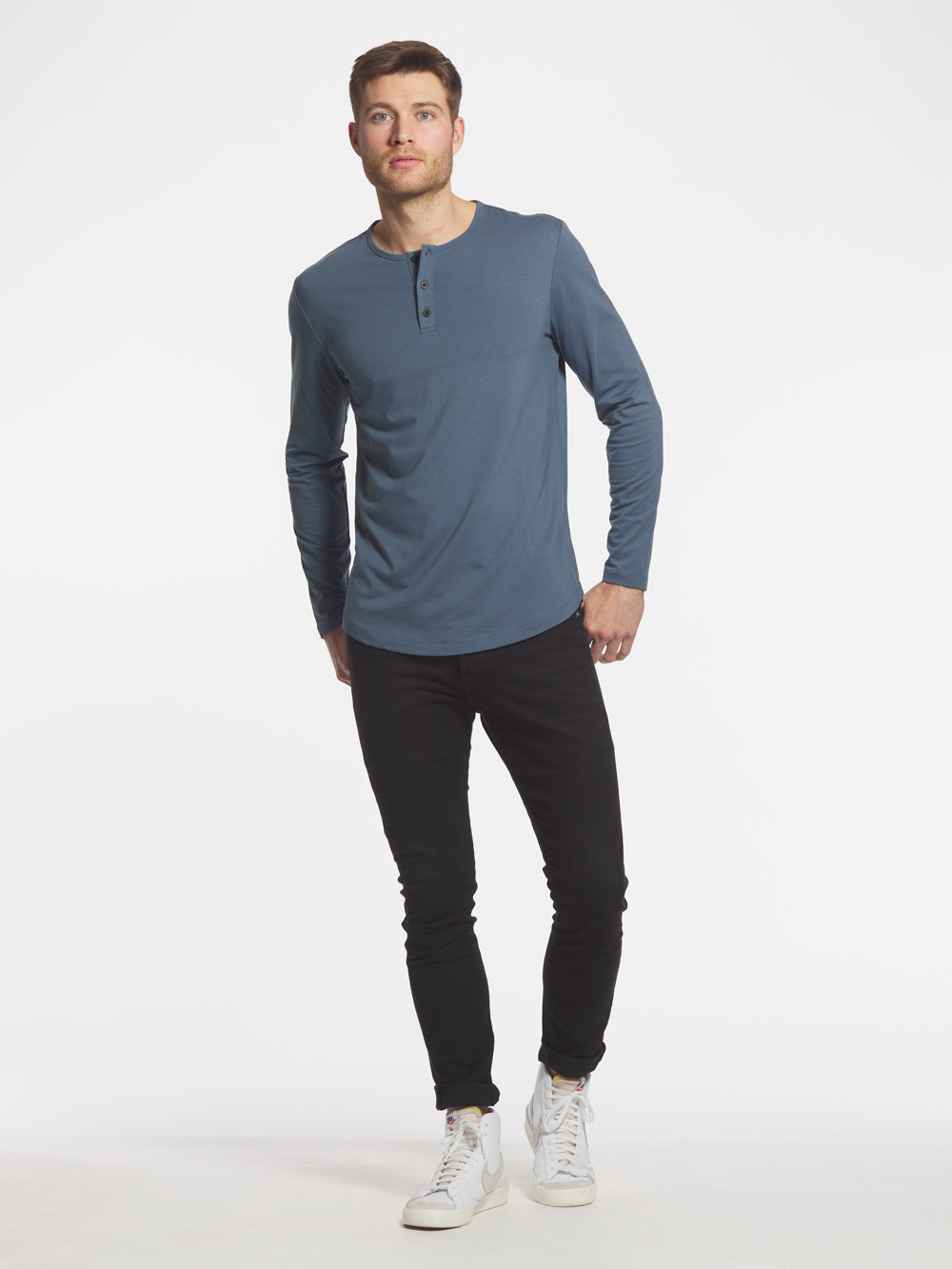 AO Long Sleeve Henley Curve-Hem | Vintage Signature-fit PYCA Pro®