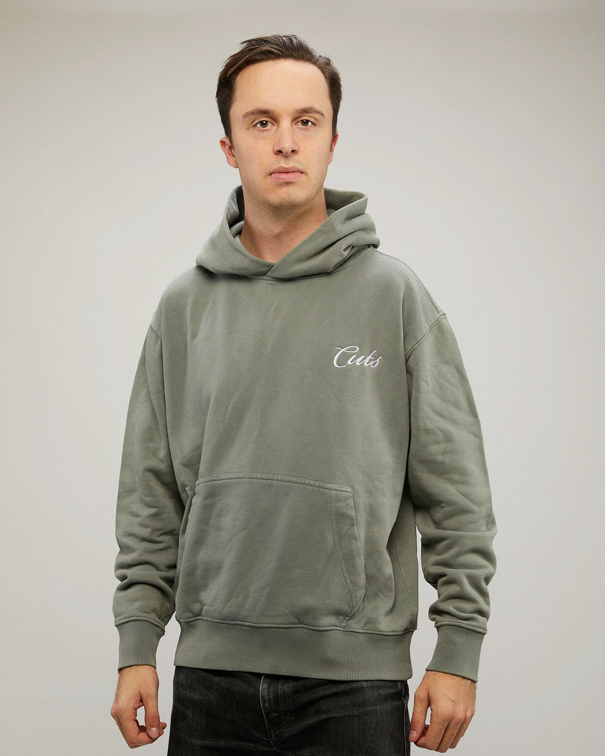 Vintage Hoodie - Embroidered | Sage Snow Wash Classic-fit Cotton Fleece