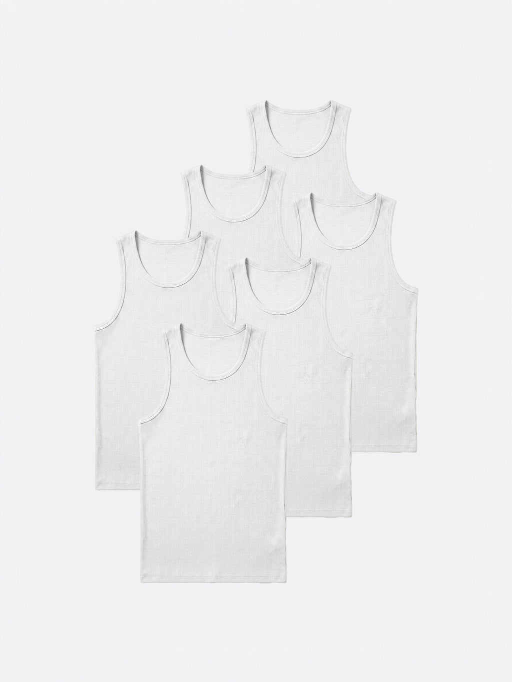 Essential Fitted Rib Tank 6 Pack | White Form-Fitting