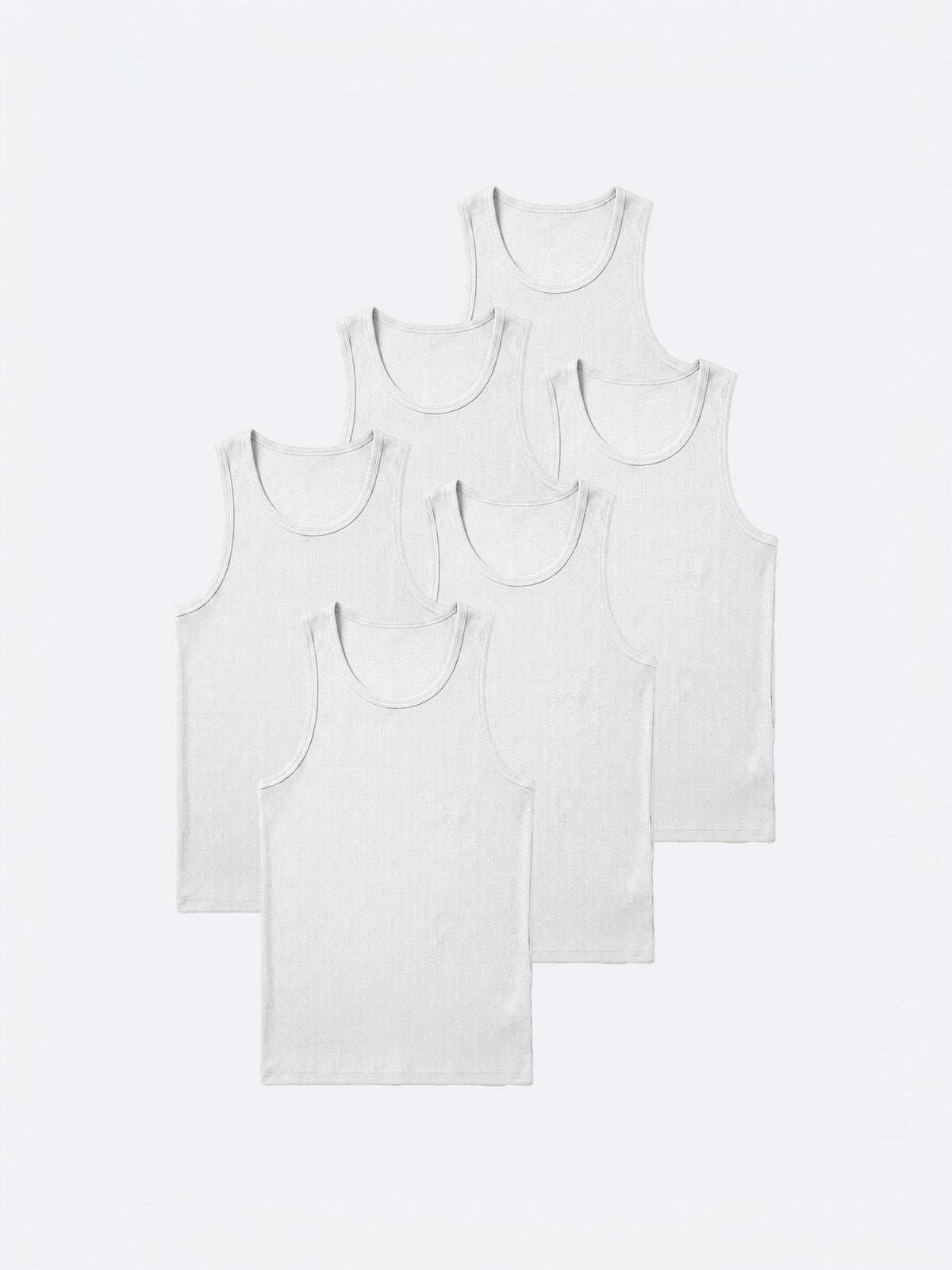 Essential Fitted Rib Tank 6 Pack | White Form-Fitting