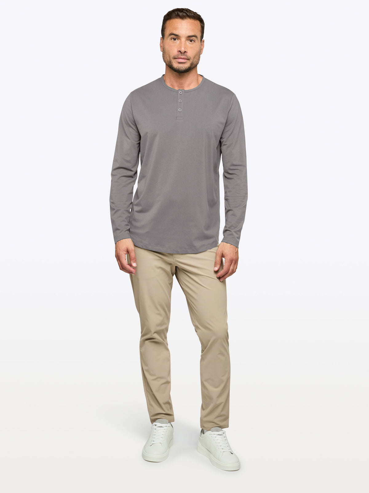 AO Long Sleeve Henley Curve-Hem | Wolf Signature-fit PYCA Pro®
