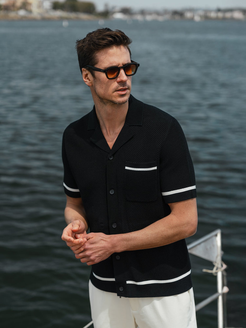 Portofino Crochet Button Up | Black Classic-fit
